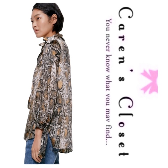 Zara Snake Print Blouse - Brown and Black - Picture 2 of 9